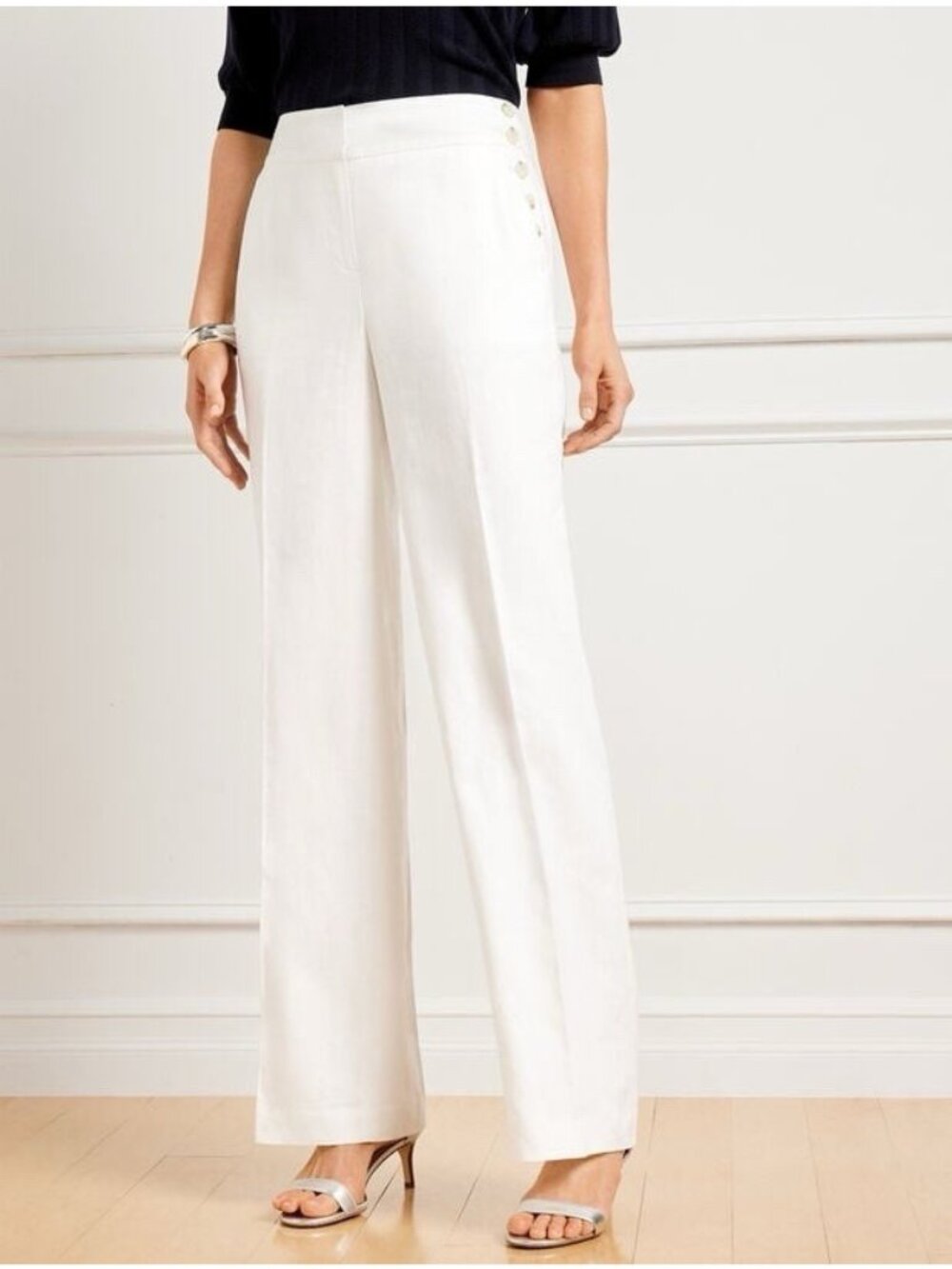 Talbots Greenwich Linen Pants Sz 18 White Wide Leg High Waist Coastal Preppy